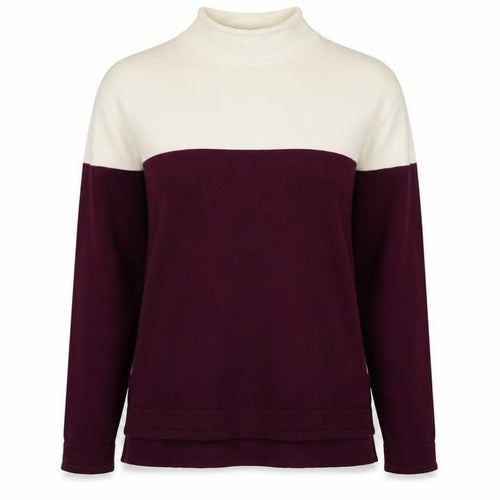 Marks and Spencer Women Burgundy Ivory Roll Neck Knit Jumper Size 14