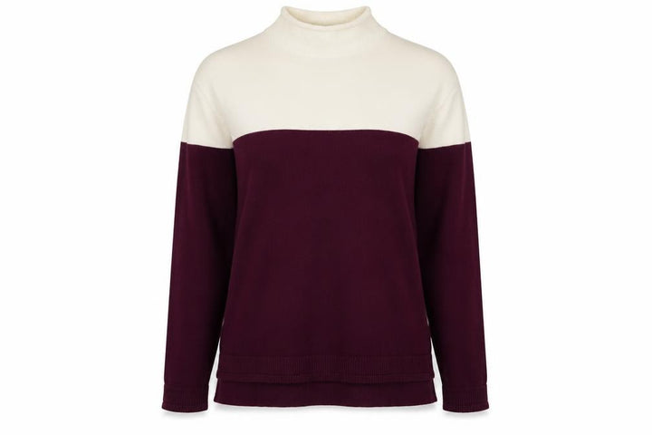 Marks and Spencer Women Burgundy Ivory Roll Neck Knit Jumper Size 14
