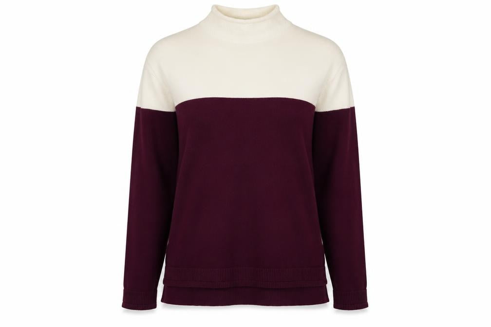 Marks and Spencer Women Burgundy Ivory Roll Neck Knit Jumper Size 14