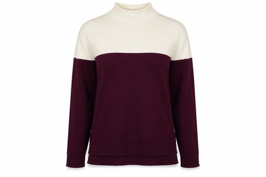 Marks and Spencer Women Burgundy Ivory Roll Neck Knit Jumper Size 14