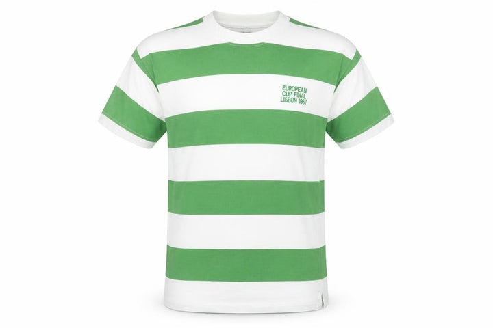 Celtic FC Mens Green White Striped Lisbon 1967 T-Shirt Large