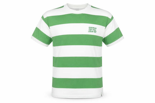 Celtic FC Mens Green White Striped Lisbon 1967 T-Shirt Large