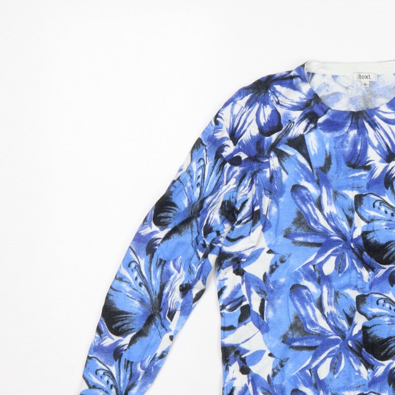 /itext. Women’s Blue Floral Knit Jumper Size S Round Neck Long Sleeve