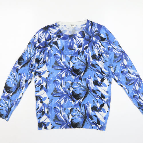 /itext. Women’s Blue Floral Knit Jumper Size S Round Neck Long Sleeve