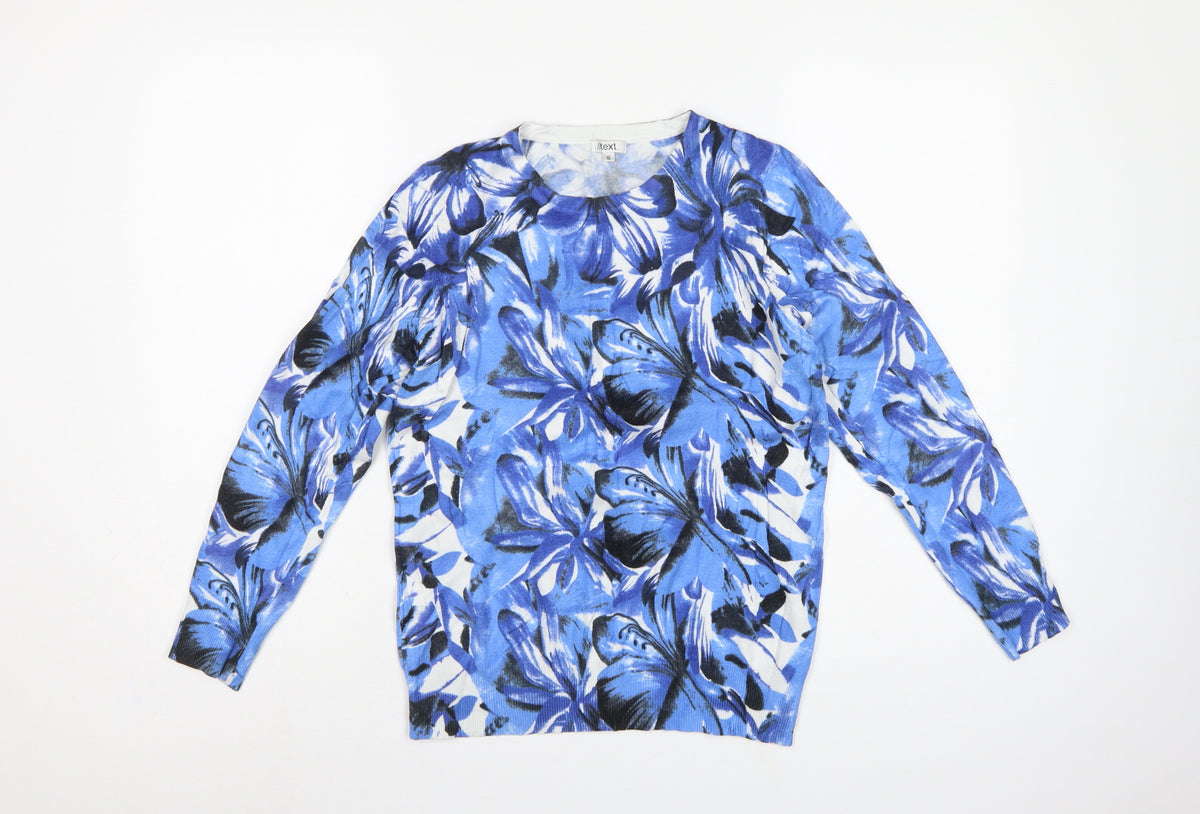 /itext. Women’s Blue Floral Knit Jumper Size S Round Neck Long Sleeve