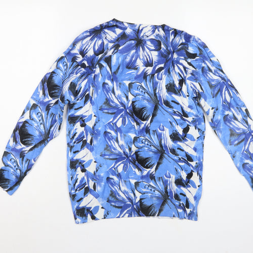/itext. Women’s Blue Floral Knit Jumper Size S Round Neck Long Sleeve