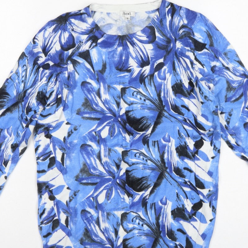 /itext. Women’s Blue Floral Knit Jumper Size S Round Neck Long Sleeve