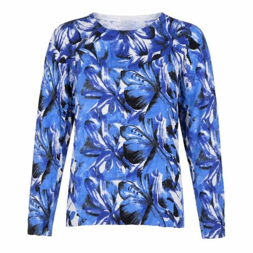 /itext. Women’s Blue Floral Knit Jumper Size S Round Neck Long Sleeve