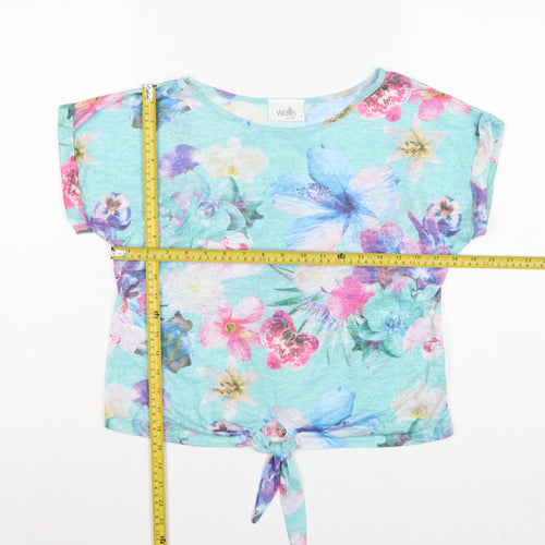 Wallis Women Multicoloured S Petite Floral Tie Front Cropped T-Shirt