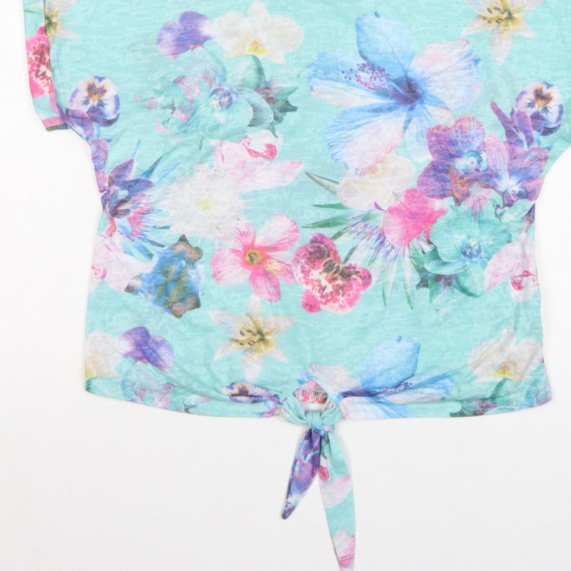 Wallis Women Multicoloured S Petite Floral Tie Front Cropped T-Shirt
