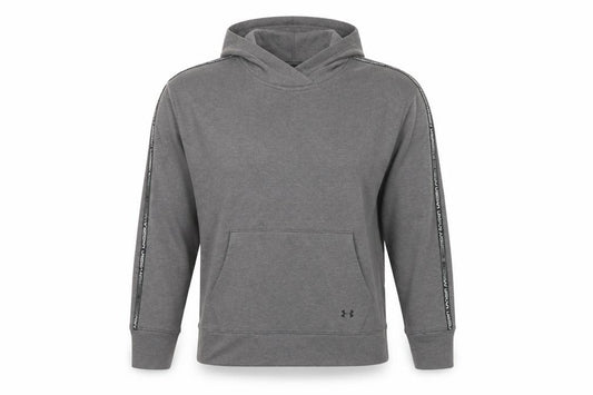 Front view of Under Armour Women's Grey M Loose Fit Logo Hoodie Taped Sleeves