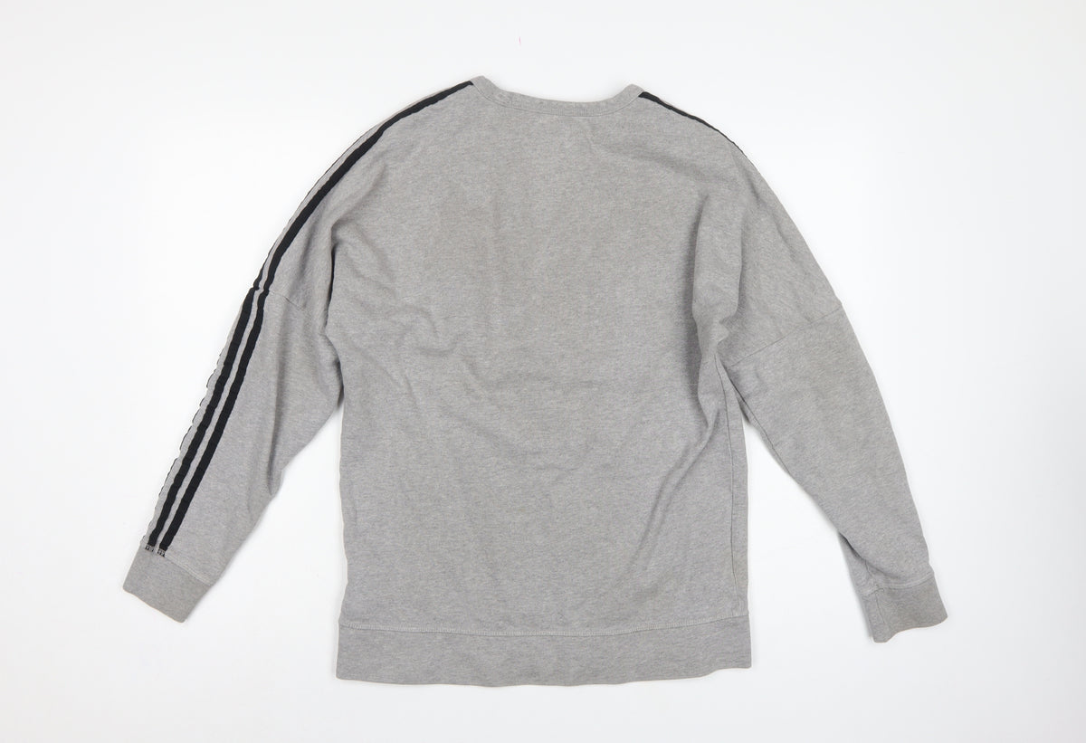 Brand and care label for Adidas Men’s Grey XS Pullover Sweatshirt Trefoil Logo 3 Stripe