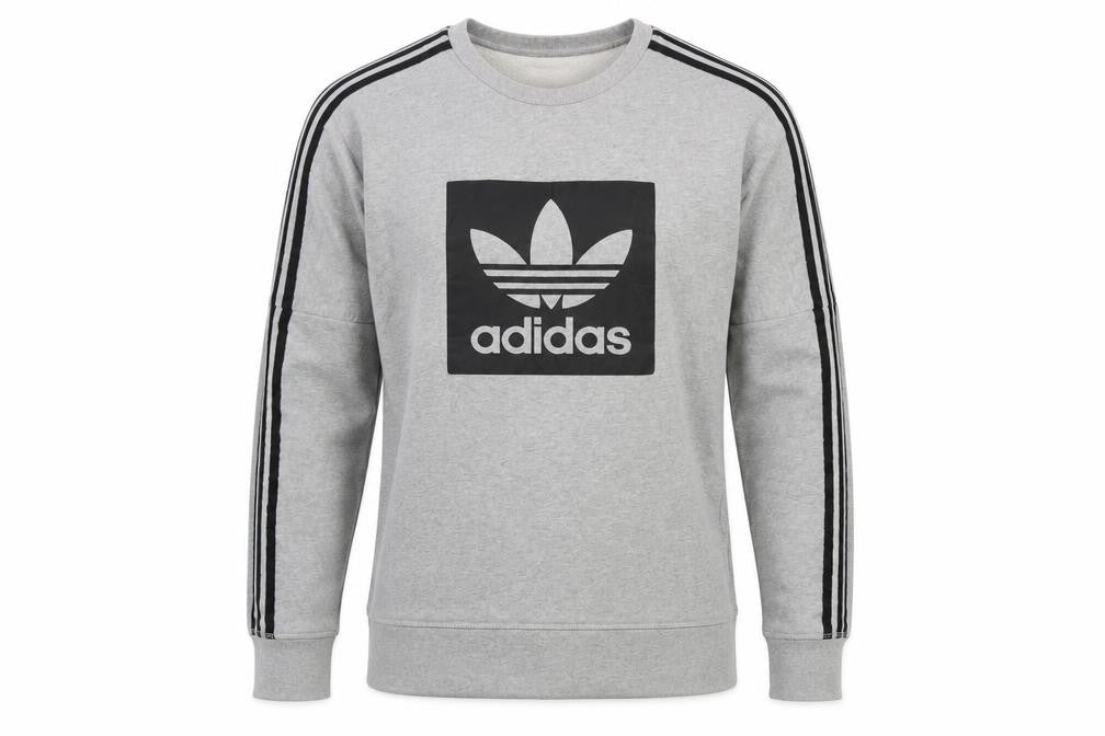 Front view of Adidas Men’s Grey XS Pullover Sweatshirt Trefoil Logo 3 Stripe