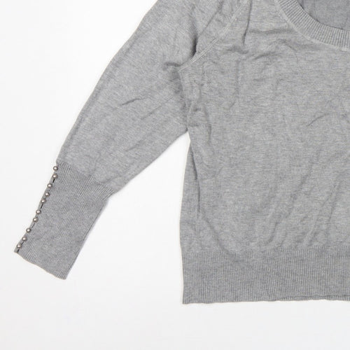 Windsmor Women Grey XL Scoop Neck Studded Cuff Knit Jumper