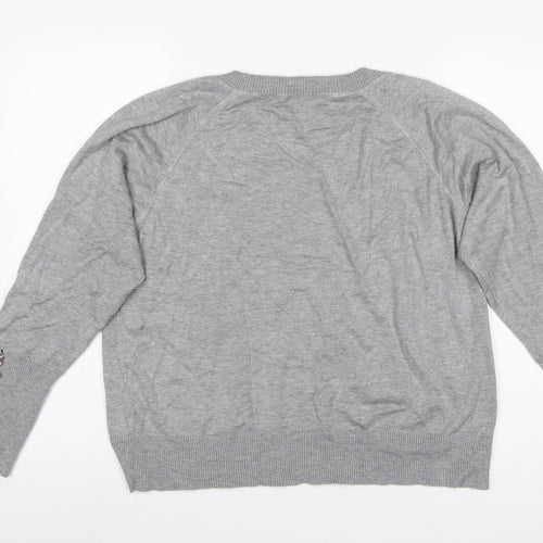 Windsmor Women Grey XL Scoop Neck Studded Cuff Knit Jumper