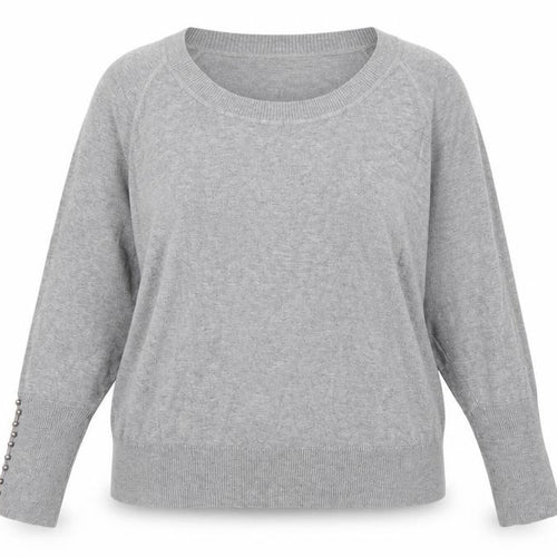 Windsmor Women Grey XL Scoop Neck Studded Cuff Knit Jumper