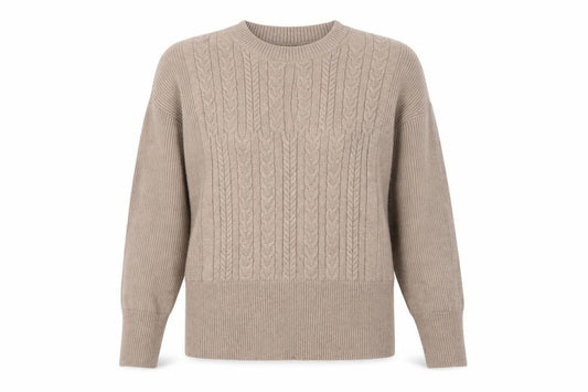 M&S Women’s Beige XS Cable Knit Crew Neck Balloon Sleeve Jumper