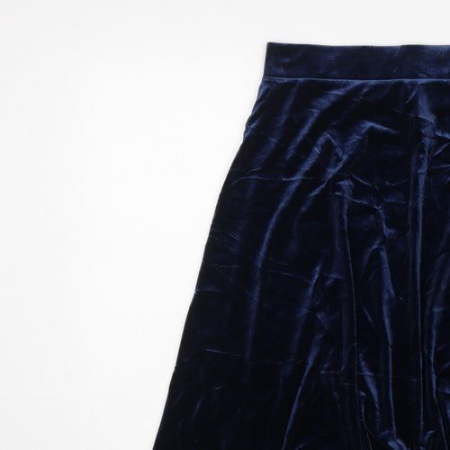 Marks and Spencer Women Blue UK 14 Velvet A-Line Knee Length Skirt