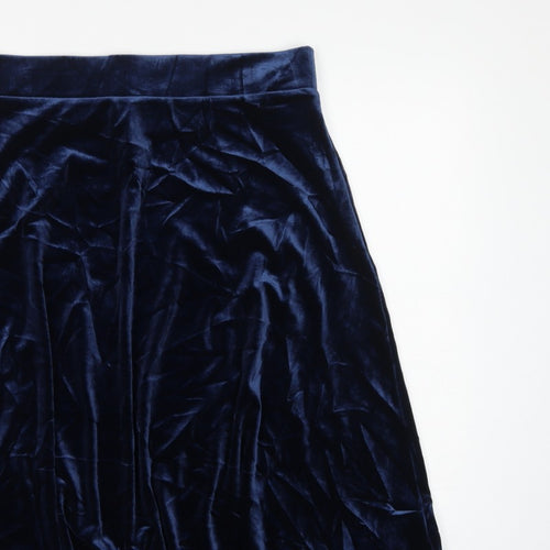 Marks and Spencer Women Blue UK 14 Velvet A-Line Knee Length Skirt