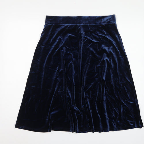 Marks and Spencer Women Blue UK 14 Velvet A-Line Knee Length Skirt