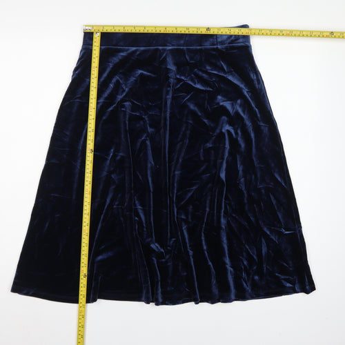 Marks and Spencer Women Blue UK 14 Velvet A-Line Knee Length Skirt