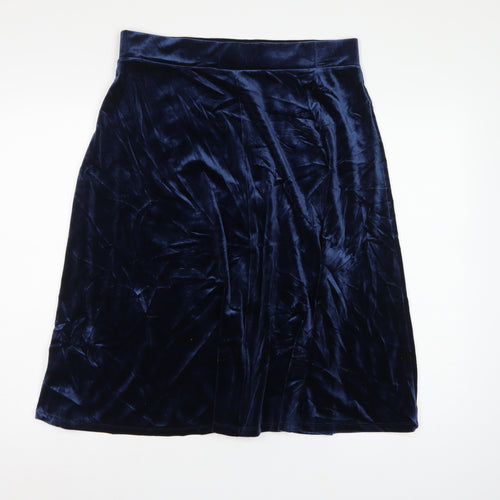 Marks and Spencer Women Blue UK 14 Velvet A-Line Knee Length Skirt