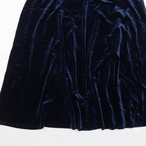 Marks and Spencer Women Blue UK 14 Velvet A-Line Knee Length Skirt