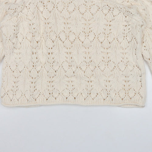 M&S Per Una Women Ivory L Open Knit Cotton Pullover Jumper