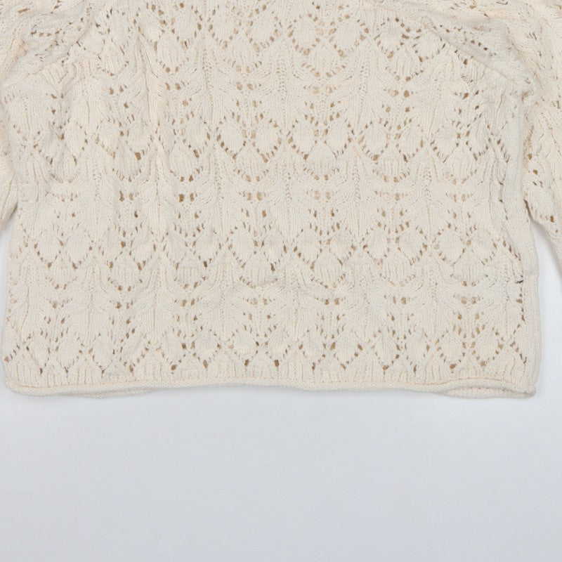 M&S Per Una Women Ivory L Open Knit Cotton Pullover Jumper