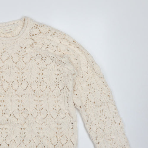 M&S Per Una Women Ivory L Open Knit Cotton Pullover Jumper