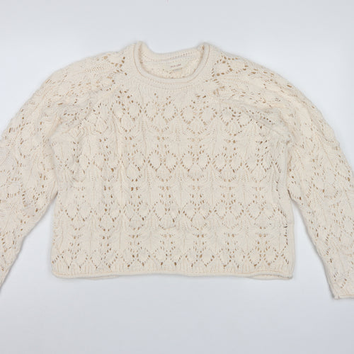 M&S Per Una Women Ivory L Open Knit Cotton Pullover Jumper