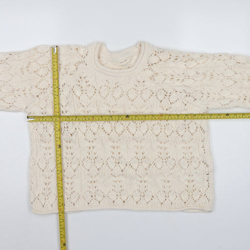 M&S Per Una Women Ivory L Open Knit Cotton Pullover Jumper