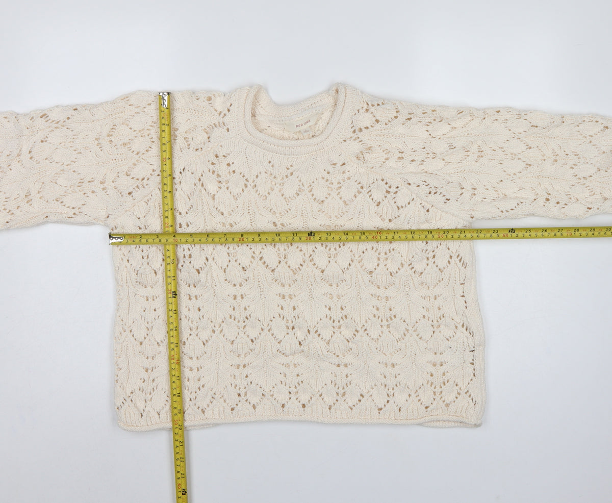 M&S Per Una Women Ivory L Open Knit Cotton Pullover Jumper
