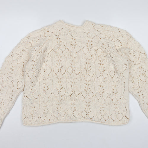 M&S Per Una Women Ivory L Open Knit Cotton Pullover Jumper