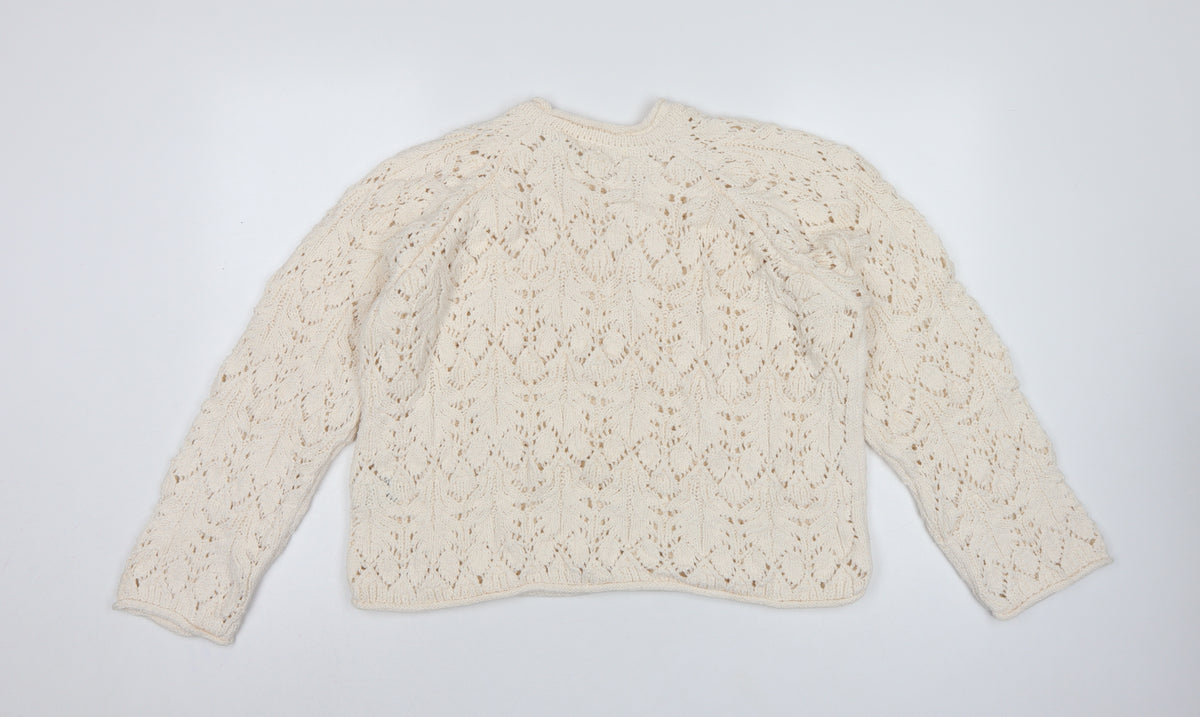 M&S Per Una Women Ivory L Open Knit Cotton Pullover Jumper
