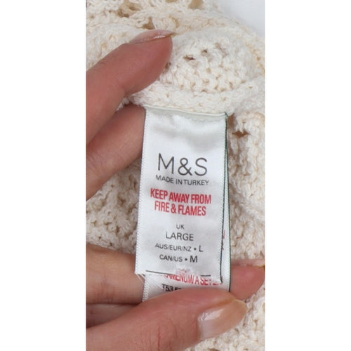 M&S Per Una Women Ivory L Open Knit Cotton Pullover Jumper