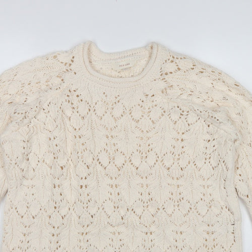 M&S Per Una Women Ivory L Open Knit Cotton Pullover Jumper