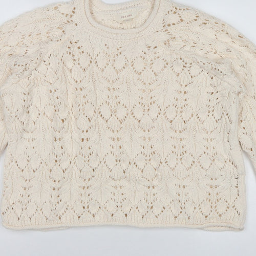 M&S Per Una Women Ivory L Open Knit Cotton Pullover Jumper