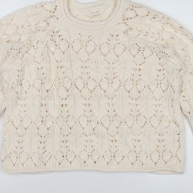 M&S Per Una Women Ivory L Open Knit Cotton Pullover Jumper