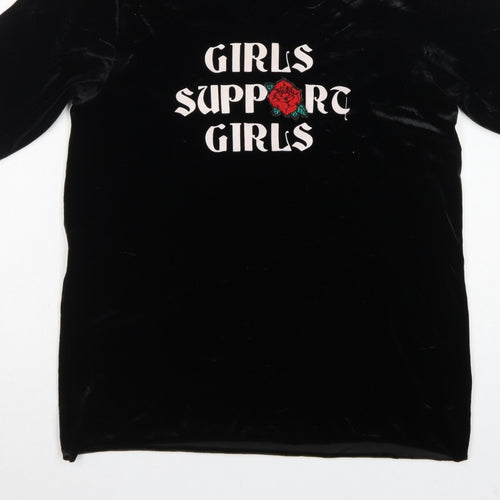 Divided H&M Women Black XS Velvet Girls Support Girls T-Shirt