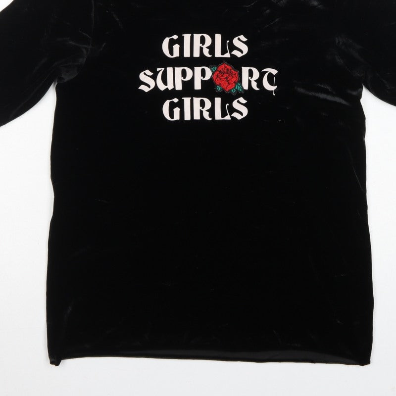 Divided H&M Women Black XS Velvet Girls Support Girls T-Shirt
