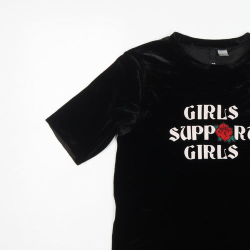 Divided H&M Women Black XS Velvet Girls Support Girls T-Shirt
