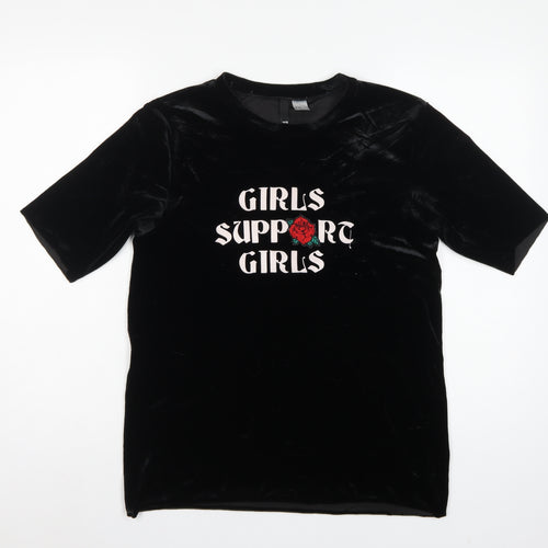 Divided H&M Women Black XS Velvet Girls Support Girls T-Shirt