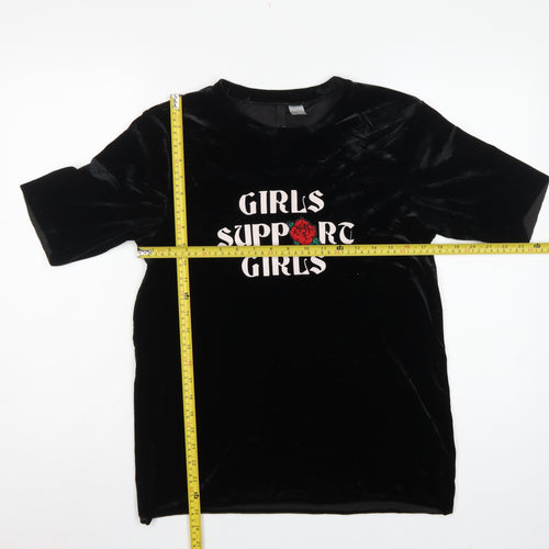 Divided H&M Women Black XS Velvet Girls Support Girls T-Shirt