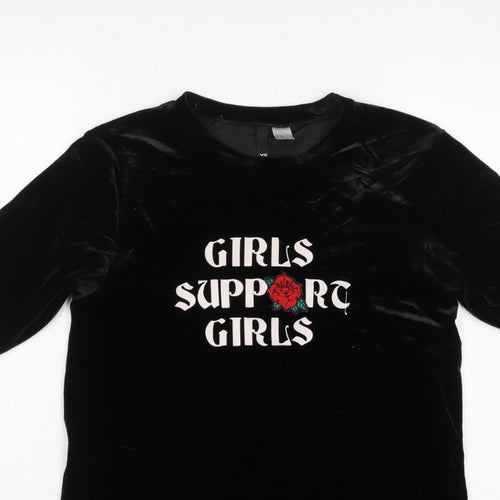 Divided H&M Women Black XS Velvet Girls Support Girls T-Shirt