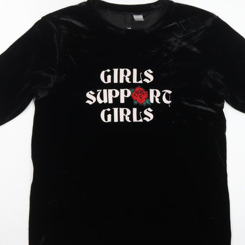 Divided H&M Women Black XS Velvet Girls Support Girls T-Shirt