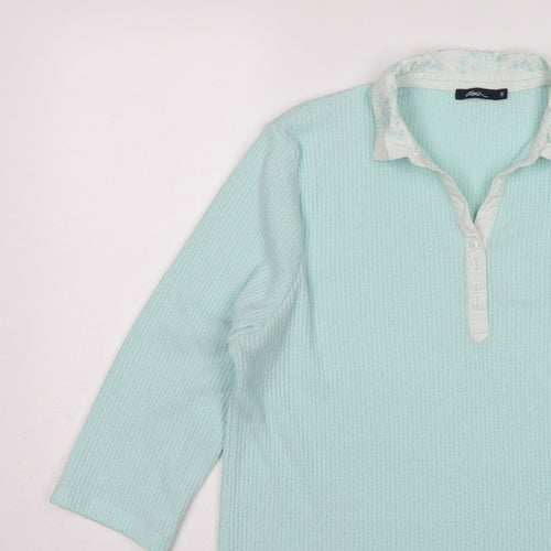 Dash Women Blue UK 18 Knit Collared Long Sleeve Polo Top