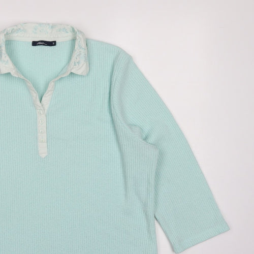 Dash Women Blue UK 18 Knit Collared Long Sleeve Polo Top