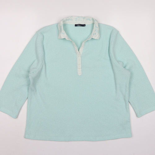Dash Women Blue UK 18 Knit Collared Long Sleeve Polo Top