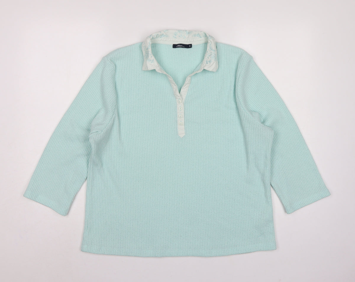 Dash Women Blue UK 18 Knit Collared Long Sleeve Polo Top